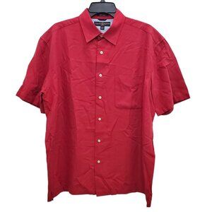 Tommy‎ Hilfiger Golf Men's Y2K Red Silk Blend Short Sleeve Button Up Shirt Sz L
